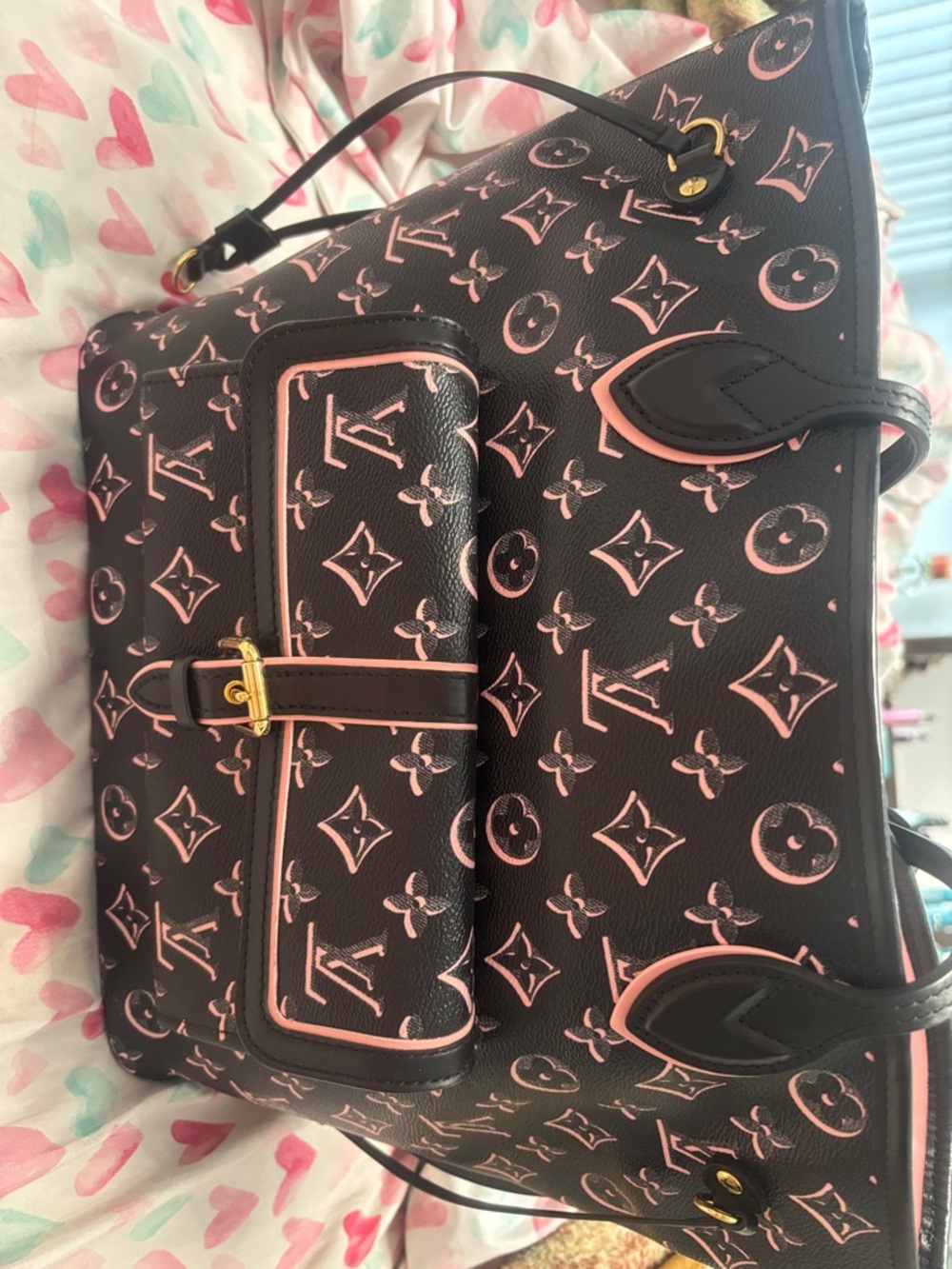 Louis Vuitton Black and Pink Monogram Canvas Tote